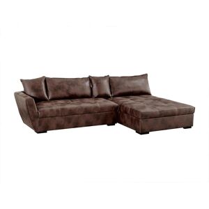 Vente-unique Canapé d'angle convertible en microfibre vieillie ROMANE - Marron vintage - Angle droit