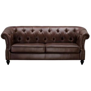 Vente unique Canape 3 places Chesterfield AQUITAINE en microfibre aspect cuir vieilli Marron