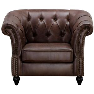 Vente unique Fauteuil Chesterield AQUITAINE en microfibre aspect cuir vieilli Marron