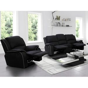 Vente unique Canape 3 places et un fauteuil relax en microfibre HERNANI Noir