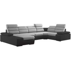 Vente unique Canape dangle panoramique convertible en tissu et simili BOILEAU Bicolore grisanthracite Angle gauche