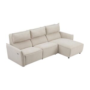 Vente-unique Canapé d'angle droit relax électrique en tissu texturé beige LOANO