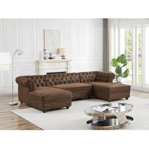 Vente-unique Canape d'angle panoramique en microfibre aspect cuir vieilli CHESTERFIELD