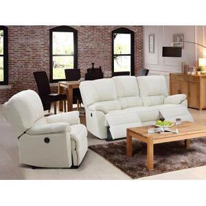 Vente unique Canape 3 places et un fauteuil relax electrique en cuir MARCIS Ivoire