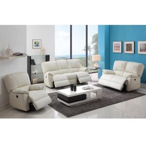 Vente unique Canapes 3 places 2 places et un fauteuil relax electrique en cuir MARCIS Ivoire