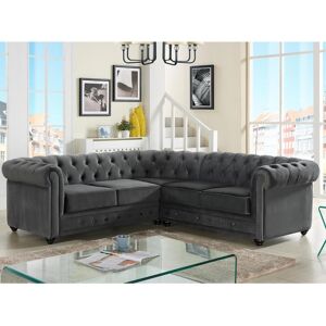 Vente-unique Canapé d'angle en velours CHESTERFIELD - Anthracite