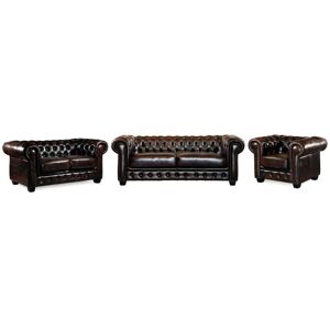 Vente uniquecom Canapes chesterfield 3 places 2 places et un fauteuil BRENTON 100 cuir de buffle Marron reflets chatains