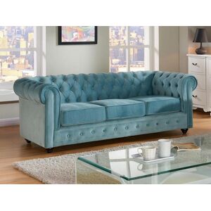 Vente unique Canape 3 places CHESTERFIELD Velours bleu pastel