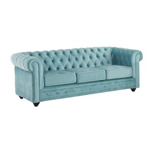 Vente-unique Canapé 3 places CHESTERFIELD - Velours bleu pastel