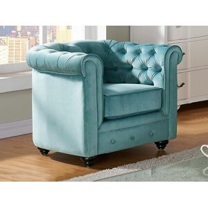 Vente-unique Fauteuil CHESTERFIELD - Velours bleu pastel