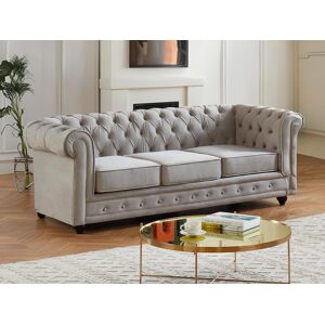 Vente unique Canape 3 places CHESTERFIELD Velours gris clair