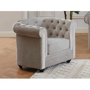 Vente-unique Fauteuil CHESTERFIELD - Velours gris clair