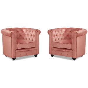 Vente-unique Lot de 2 Fauteuils CHESTERFIELD - Velours rose pastel