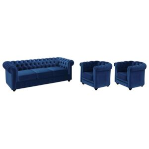 Vente unique Canape 3 places et 2 fauteuils CHESTERFIELD Velours bleu roi