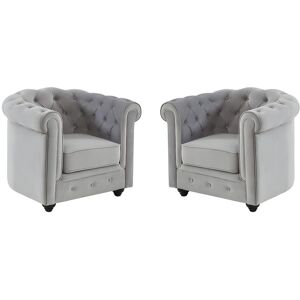 Vente-unique Lot de 2 Fauteuils CHESTERFIELD - Velours gris clair