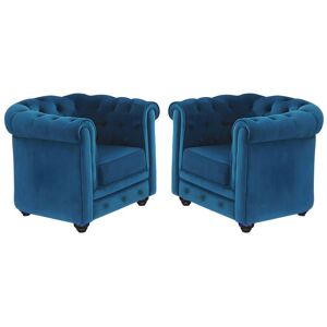 Vente-unique Lot de 2 Fauteuils CHESTERFIELD - Velours bleu canard