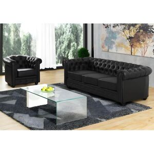 Vente-unique Canapé 3 places et fauteuil CHESTERFIELD - Simili Noir