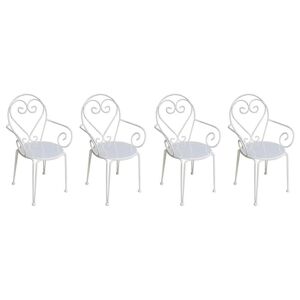 MYLIA Lot de 4 fauteuils de jardin empilables en métal façon fer forgé - Blanc - GUERMANTES de MYLIA