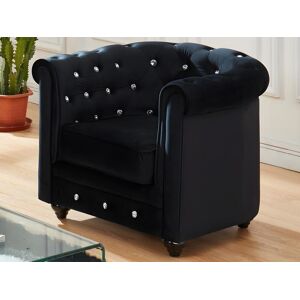 Vente unique Fauteuil CHESTERFIELD velours noir et boutons effet cristal