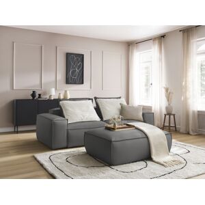 BOBOCHIC Canapé droit fixe 3 places ultra moelleux BOHEME cuir végan avec pouf Gris foncé - Publicité