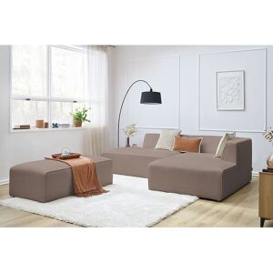 BOBOCHIC Canapé d'angle fixe modulable MEGEVE tissu bouclette avec pouf Marron Angle droit - Publicité