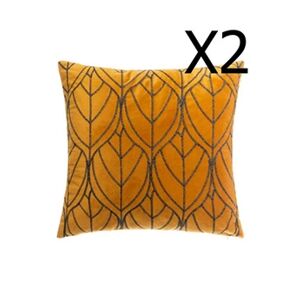 Pegane Lot de 2 coussins en velours ocre - L. 40 x l. 40 cm -- - Publicité