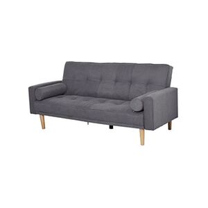 HOMCOM Canapé convertible 3 places design scandinave dossier inclinable 3 positions pieds bois tissu lin gris - Publicité