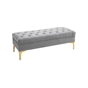 HOMCOM Banc banquette capitonnée style classique chic dim. 118L x 45l x 42H cm piètement métal doré velours gris clair - Publicité