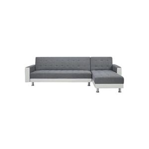 GENERIQUE Canape dangle 3 places reversible - Tissu gris et simili blanc - Pieds en acier - L 277 x P 157 x H 80 cm - IVANA - Publicité