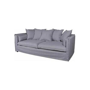 Pegane Canape en lin 3 places coloris gris - Dim : L 210 x H 78/69 x P 104 cm -- - Publicité