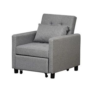 HOMCOM Fauteuil chauffeuse canapé-lit convertible 1 place dossier inclinable 3 positions coussin inclus polyester coton gris - Publicité