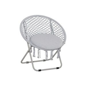 Outsunny Loveuse fauteuil rond de jardin fauteuil lune papasan pliable grand confort macramé coton polyester gris - Publicité
