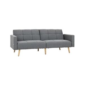 HOMCOM Canapé convertible 2 places design scandinave dossier inclinable 3 positions piètement bois tissu aspect lin gris - Publicité