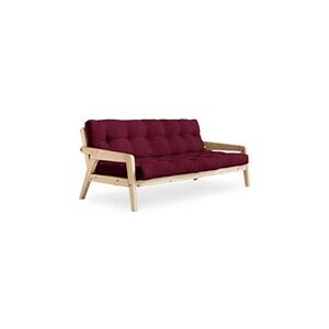 GENERIQUE Banquette ajustable GRAB en pin massif naturel avec matelas futon bordeaux 130x190 - Publicité