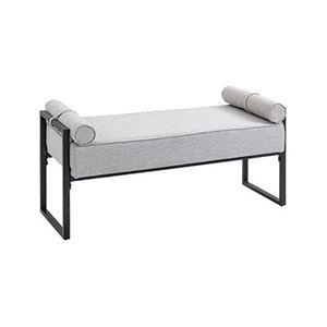 HOMCOM Banc banquette design contemporain 2 coussins traversins piètement acier noir tissu aspect lin gris - Publicité