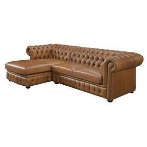 Vente-Unique Canapé d'angle gauche chesterfield BRENTON 100% cuir de buffle premium - Caramel vintage - Publicité