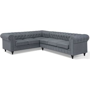 Canapé Angle À Droite 6 Places En Tissu Gris Clair Chesterfield - Publicité