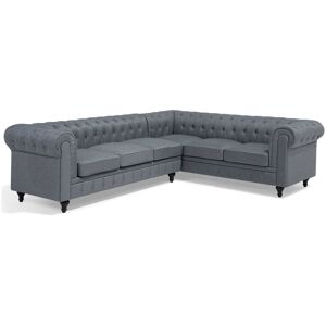 Canapé Angle À Gauche 6 Places En Tissu Gris Clair Chesterfield - Publicité