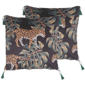 Lot De 2 Coussins Décoratifs Motif Léopard 45 X 45 Cm Noir / Vert Kuhi - Publicité