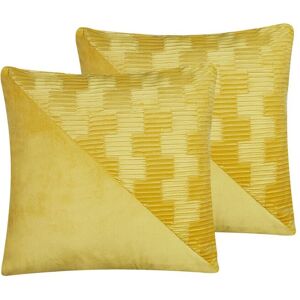 Lot De 2 Coussins Décoratifs En Velours Jaune 45 X 45 Cm Origanum - Publicité