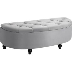 HOMCOM Banc de rangement coffre pouf de rangement design classique capitonnée semi cercle velours pieds en bois de hévéa 120 x 46 x 42 cm gris clair