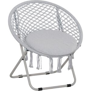 Outsunny Loveuse fauteuil rond de jardin fauteuil lune papasan pliable grand confort macramé coton polyester gris