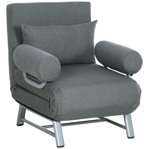 HOMCOM Fauteuil chauffeuse canapé-lit Convertible inclinable 1 Place Grand Confort Coussin lombaires accoudoirs piètement métal Lin Gris Foncé