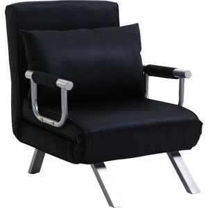 HOMCOM Fauteuil chauffeuse canapé-lit convertible 1 place déhoussable grand confort coussin pieds accoudoirs métal suède noir