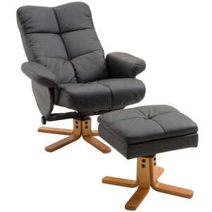 Homcom Fauteuil Relax Fauteuil Relaxation Inclinable avec Repose-Pieds Fonction Rangement Max. 120 Kg Pied en Bois Similicuir Noir   Aosom France