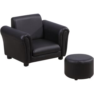 Homcom Canapé et Pouf Enfants Convient aux enfants à partir de 3 ans et jusqu'à 7 ans dim. 83L x 42l x 41H cm noir