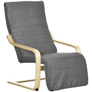 HOMCOM Fauteuil Luxe Confort et Relaxation avec Repose-Pied réglable déhoussable 94 x 66,5 x 100 cm cm Bois Massif Gris   Aosom France