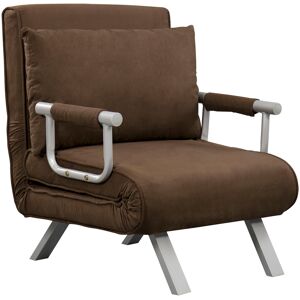 HOMCOM Fauteuil chauffeuse canapé-lit convertible 1 place déhoussable grand confort coussin pieds accoudoirs métal suède marron