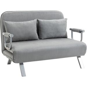 HOMCOM Canapé-lit canapé Convertible 2 Places déhoussable Grand Confort 2 Coussins fournis Pieds accoudoirs métal suède Gris Clair