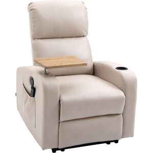 HOMCOM Fauteuil relaxation électrique massant inclinable avec tablette, poches latérales et télécommande - tissu beige